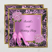 roze hydrangea Floral Black Damask Birthday Kaart (Voorkant / Achterkant)