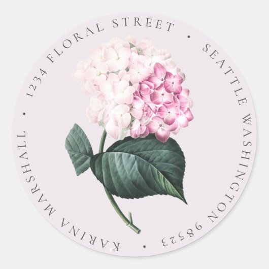 Roze Hydrangea Floral retour adres Sticker label (Voorkant)
