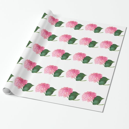 Roze hydrangea Glanzend Overlooppapier Cadeaupapier (Uitgerold)