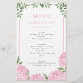 Roze Hydrangea Ingelijste Rand Trouwpapier Menu (Voorkant)