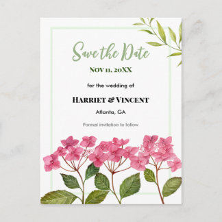 Roze Hydrangea Lacecaps Trouw Save The Date Aankondigingskaart