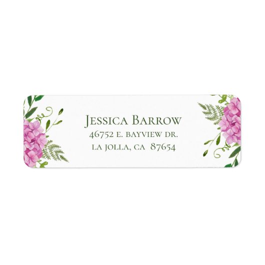 Roze Hydrangea Meisje Baby shower Retouradres Etiket (Voorkant)