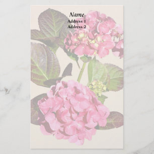 Roze hydrangea met producten voor het binden van l briefpapier