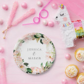 Roze Hydrangea Monogram Bruiloft Feest Papieren Bo Bordje (Feest)