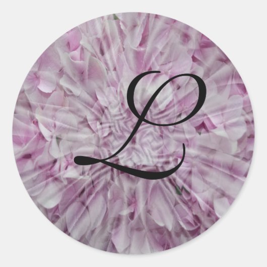 Roze Hydrangea Monogram Envelop afdichtingen Ronde Sticker (Voorkant)