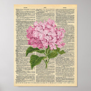  roze hydrangea op een  woordenboek poster