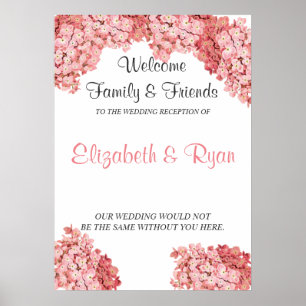 Roze Hydrangea, op maat gemaakte huwelijks-welkoms Poster