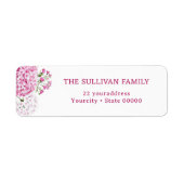 Roze hydrangea retouradreslabel etiket (Voorkant)