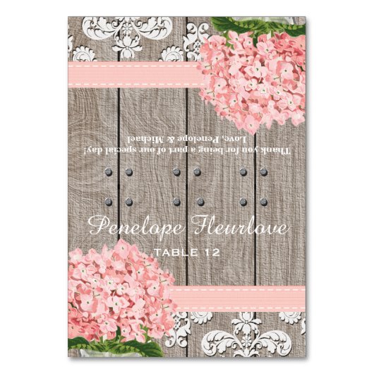 Roze Hydrangea Ribbon DIY Tent Place Card Kaart (Voorkant)