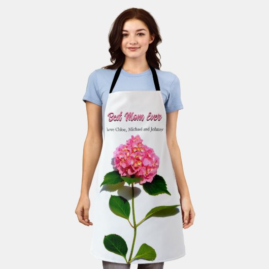 Roze hydrangea roze florale beste moeder ooit schort (Gedragen)