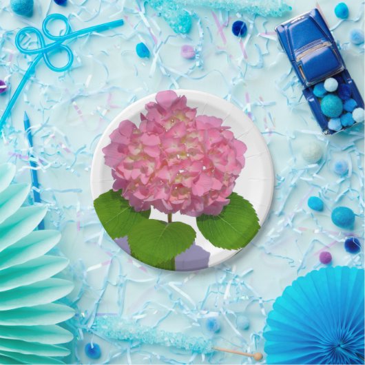 Roze hydrangea roze florroze bloem papieren bordje (Feest)