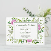 Roze hydrangea save the date (Staand voorkant)