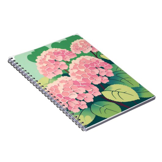 Roze Hydrangea Struik Notitieboek (Rechterzijde)