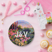 Roze hydrangea, tuinen en Initialen Papieren Bordje (Feest)