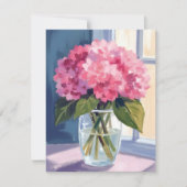 Roze Hydrangea Vaas Bloem Boeket Waterverf Kaart (Voorkant)