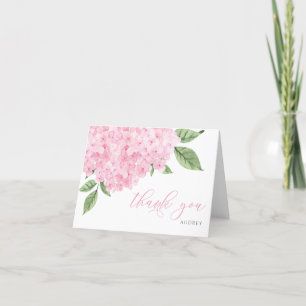 Roze Hydrangea Waterverf Blooms Script Bedankkaart