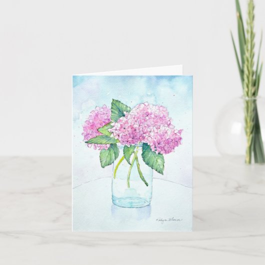 Roze hydrangea waterverf note cards notitiekaartje (Voorkant)