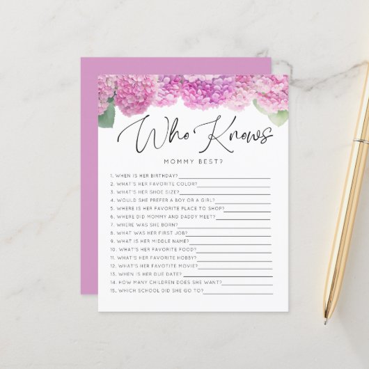 Roze Hydrangea Wie Kent Mama Baby Games (Voorkant / Achterkant in situ)