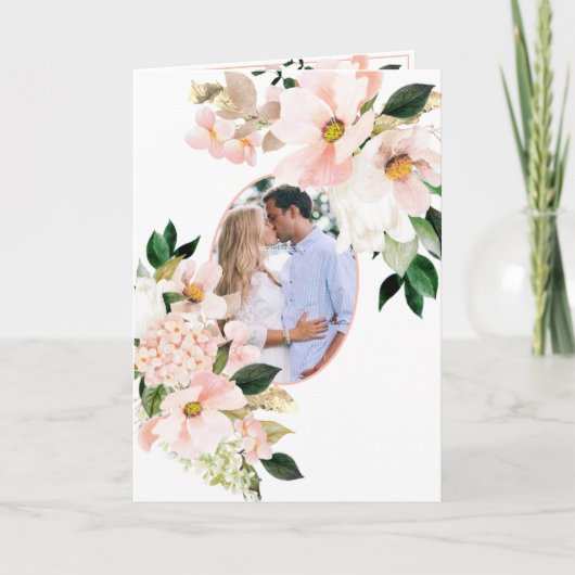 Roze Hydrangea Witte Tulpen Foto Boho Bruiloft (Voorkant)