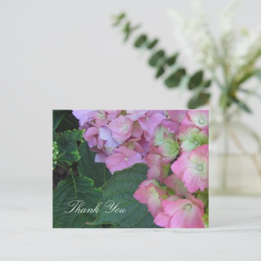 Roze hydrangeas briefkaart (Staand voorkant)