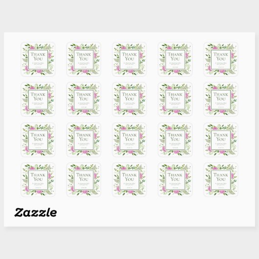Roze Hydrangeas Meisje Baby shower Dank u Vierkante Sticker (Vel)