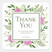 Roze Hydrangeas Meisje Baby shower Dank u Vierkante Sticker (Voorkant)