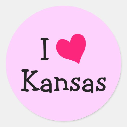 Roze I Love Kansas Ronde Sticker (Voorkant)