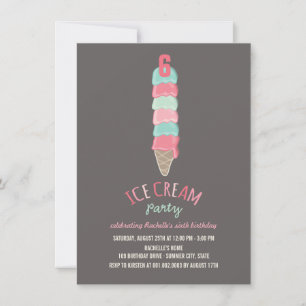 Roze Ice Cream Cone Meisje 6e Verjaardagsfeestje U Kaart