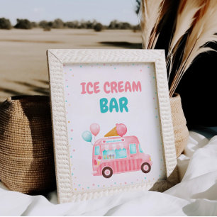 Roze Ice Cream Truck Ice Cream Bar Reclamebord Met Voetstuk