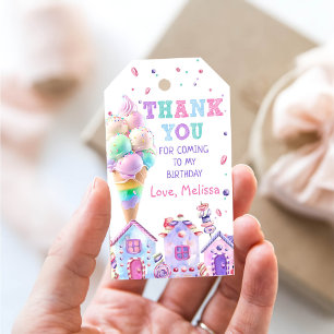 Roze Ice Cream Verjaardag Dank u Cadeau Labels Cadeaulabel