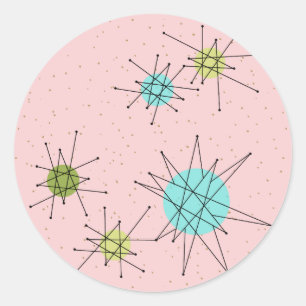 Roze iconische atoomstarbursts ronde Stickers