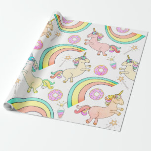 Roze Ijs Donuts, Eenhoorns, toverstokken, regenbog Cadeaupapier