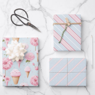 Roze Ijs en Bloemen Cadeau Wrapping Paper