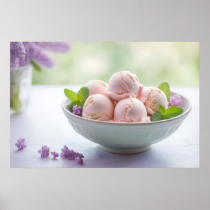 Roze ijs met Lila bloemen en groene munt Poster