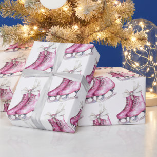 Roze IJs Schaatsen Kerst Cadeaupapier