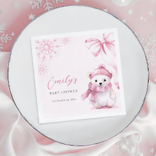 Roze IJsbeer Baby Shower Servetten