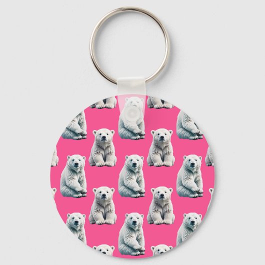 Roze ijsbeerpatroonontwerp sleutelhanger (Voorkant)