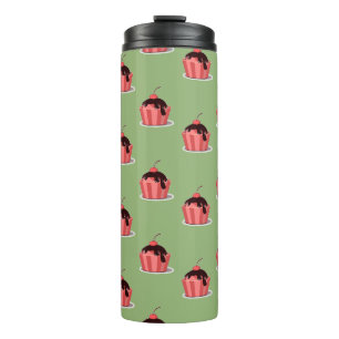 Roze ijsbekertjes op groen thermosbeker