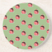 Roze ijsbekertjes op groen zandsteen onderzetter (Voorkant)