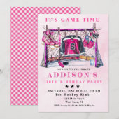 Roze ijshockey verjaardag kaart (Voorkant / Achterkant)