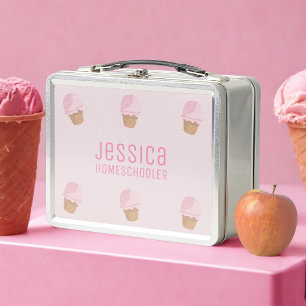Roze Ijsje Meisjesschool Metalen Lunchbox