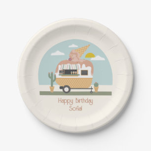 Roze ijskream Camper Girls Birthday Papieren Bordje