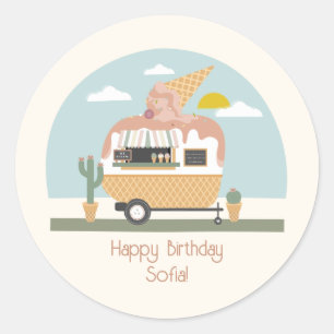 Roze ijskream Camper Girls Birthday Ronde Sticker