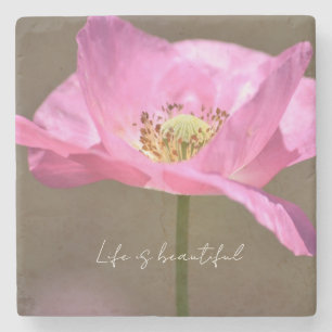 Roze IJslandse Papaver Bloem (fotografie door mij) Stenen Onderzetter