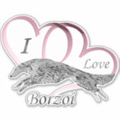 Roze Ik hou van Borzoi Die Cut Vinyl Sticker (Voorkant)