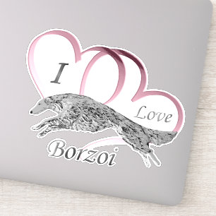 Roze Ik hou van Borzoi Die Cut Vinyl Sticker