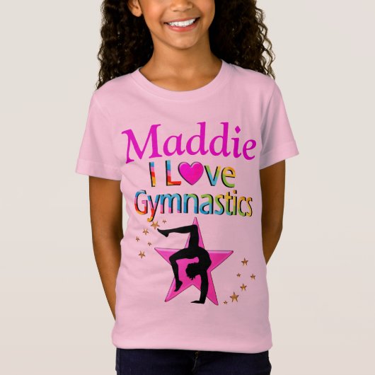 ROZE IK HOU VAN GYMNASTIEK GEPERSONALISEERD T-SHIR T-SHIRT (Voorkant)