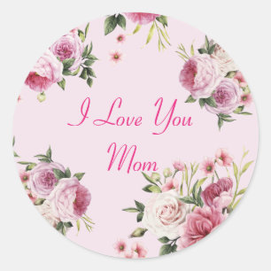 Roze ik hou van je mam Klassic Round Sticker
