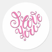 Roze ik hou van je ronde sticker (Voorkant)