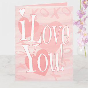Roze Ik Hou Van Jou Met Hartjes Extra Groot Kaart